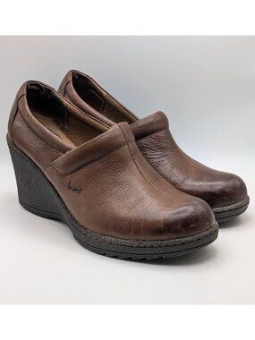 BOC Brown Leather Split Toe Wedge Heels Clogs Mules Women's Size 7.5 Y2K Born